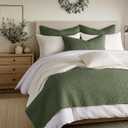 Levtex Home Cross Stitch Reversible Full/Queen Quilt Set (88x92in) and 2 Pillow Shams (26x20in) - Stitch Texture - Forest Green - Cotton Full/Queen Size Quilt Bedding Set - Lightweight Soft Pre-Washed