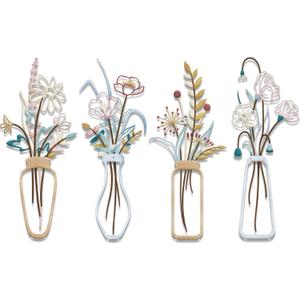 4PCS Metal Flowers Wall Arts Minimalist Flower Wall Decors Rustic Farmhouse Floral Wall Art Metal Wall Decor for Living Room Bathroom Bedroom Dining Room Housewarming Gifts (Multicolored)