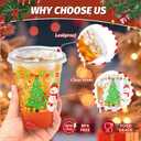 16 oz 50 Pack Christmas Plastic Cups with Lids, Sturdy Iced Coffee Cups with Sip Lids, Disposable Food Safe Smoothie Cup for Cold Drinks, Juice, Milkshake