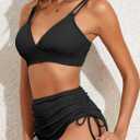 Herseas Women's Bikini Sets Two Piece Swimsuit V Neck High Waisted Ruched Tummy Control 2025 Summer Bathing Suit (Black, XS)