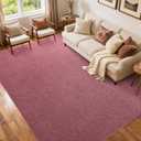 FinRec 5x7 Washable Area Rugs for Bedroom Living Room, Low Pile Thin Rug Solid Color, Non-Slip Carpet Indoor for Home Decor (Red/White)