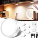 Rechargeable Puck Lights with Remote Control, 2400mAh Battery Powered Push Lights Stick On for Closet Magnetic Tap Light USB LED LED Display Shelf Lighting Kitchen Under Cabinet Press Button Light (6 Pack, 3000K/4000K/5000K)