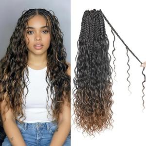 Boho Crochet Braids Pure Protein Fiber Close to Human Hair 18 Inch Goddess Box Braids with Soft Curls Bohemian Crochet Hair for Black Women (18Inch T30)