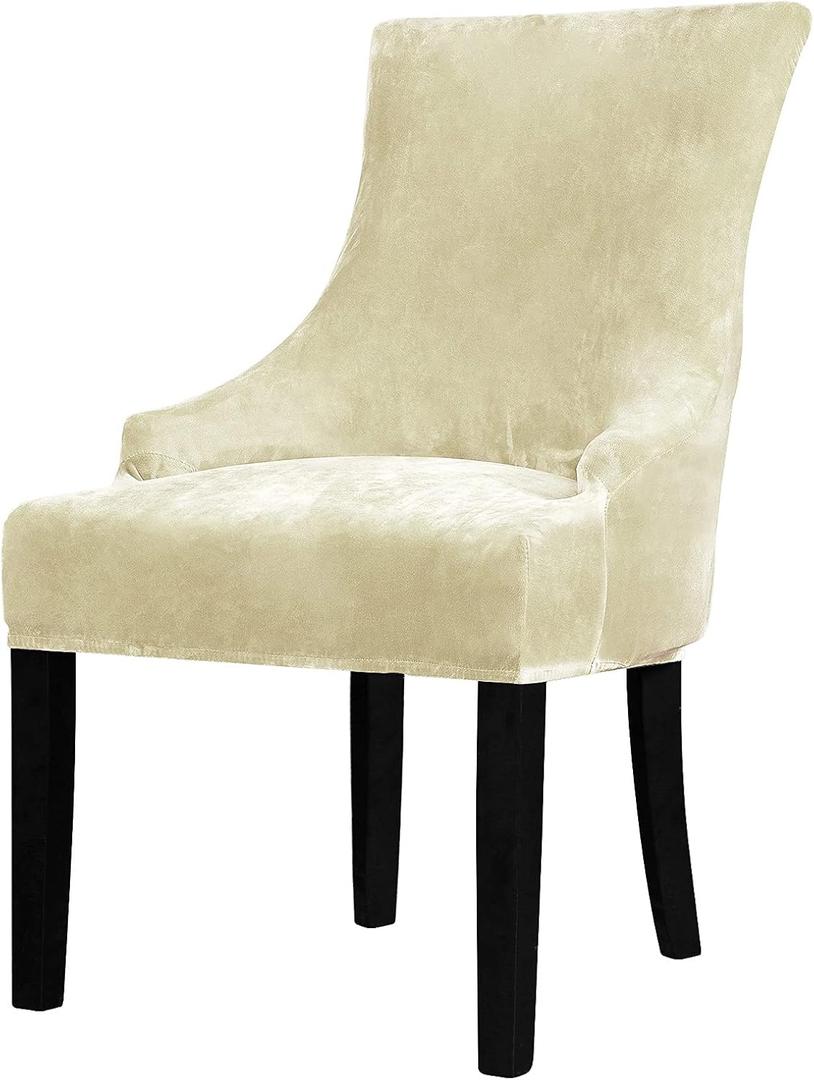 Lellen Velvet Stretch Wingback Chair Cover Slipcover  Reusable Protector Cover for Dining Room Banquet Home Decor etc Machine Washable Hand Washable (Cream, 1PC)