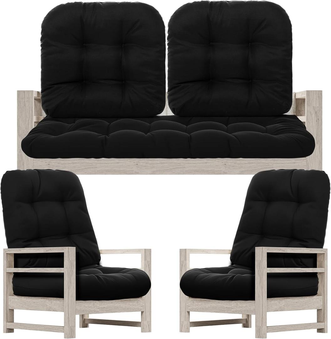 Wenqik 7 Pcs Outdoor Wicker Chair Cushions Set with 1 Loveseat Cushions 44 x 19 in Weatherproof & 6 U Shaped Cushions for Wicker Patio Furniture Porch Swing Bench Seat Sofa Couch(Black)