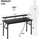 DlandHome 47" Computer Desk with Power Outlets & LED Lights, Black, Bedroom