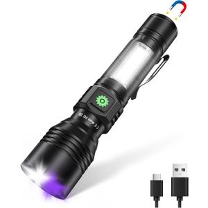DARKDAWN 3 in1 Super Bright Flashlight & UV Flashlight 395nm, High Lumens USB Rechargeable Ultraviolet Blacklights, Handheld Portable Flash Lights for Camping, Outdoor Adventure, Pet Urine Stains