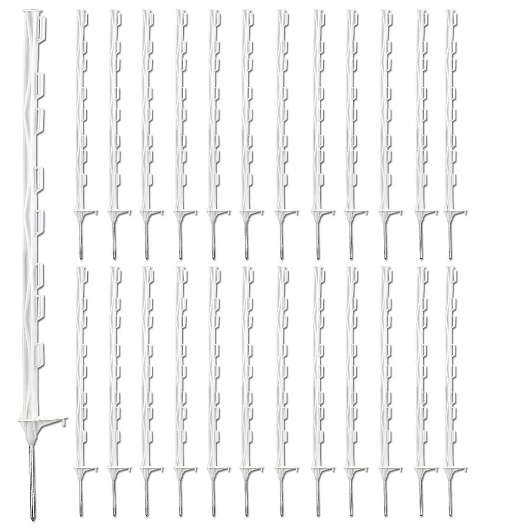 Zoiut 25 Pack Electric Fence Posts, 48 Inch/ 4FT Step-in Plastic Posts for Farm and Garden, Temporary Sturdy Fencing System for Electric Fencing and Yard Protection, White