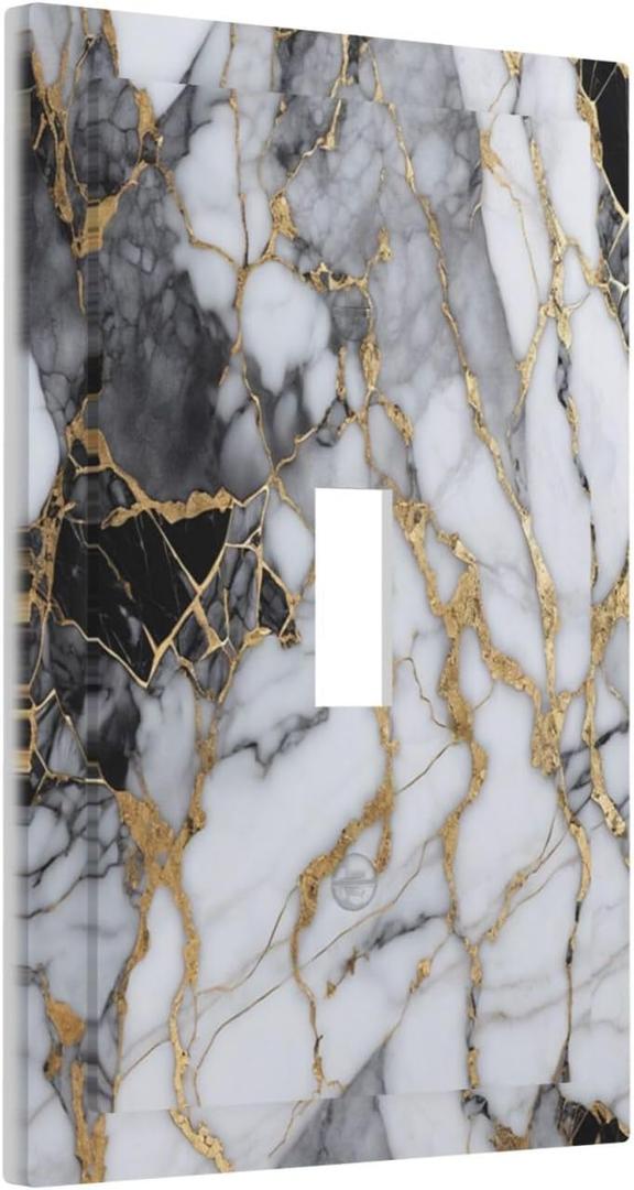Decorative Light Switch Cover Plate Abstract Grey Marble Grizzly Golden Line 1 Gang Wall Plate Oversized Single Toggle Wall Cover Plate Jumbo Switchplate Face Plate for Kitchen Decor