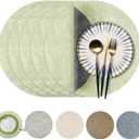 Round Faux Leather Placemats Set of 6, Waterproof Anti-Slip Dual Sided Placemats, Heat Resistant Washable Table Mats with Coaster, Suitable for Indoor & Outdoor (6, Black Light Green)