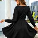 baronshion Women's Mini Party Dresse Sexy V Neck Long Sleeve Satin Silk Dress Elegant Flowy Cocktail Dress Black (Black, M)