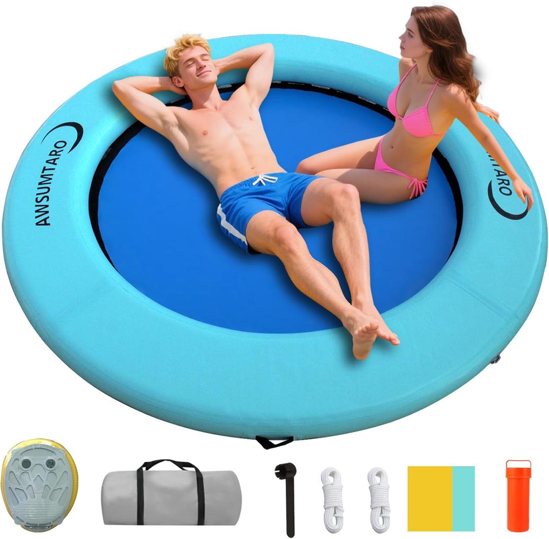 Inflatable Water Hammock, Suitable for Lakes, Pools, Beaches, Rivers, Adult Parties, Round Inflatable Dock, 96.5inch*96.5inch*6inch, Mint Green