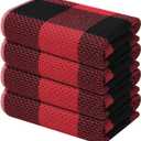 Mordimy 100% Cotton Waffle Weave Kitchen Towels, 13 x 28 Inches, Super Soft and Absorbent Buffalo Check Dish Towels for Drying Dishes, 4-Pack, Black & Red