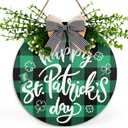 St Patricks Day Welcome Sign, Round St. Patricks Door Decorations Wood Plaque Farmhouse Happy St Patricks Day Door Sign 12 X 12 Inch Shamrock Irish Clover Wreath Sign For Spring Front Door (St Patricks Day02)