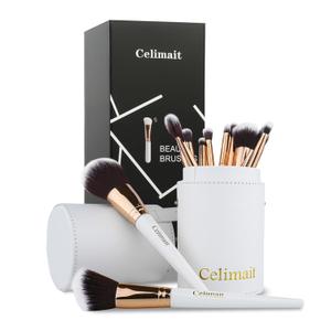 Makeup Brushes Set 12 Pcs Professional & Beginner Friendly, Soft Synthetic Make Up Brush Bristles for Face Eyeshadow, Easy to Clean with Case, Ergonomic Wooden Handle, Gift for Women (Dark White)