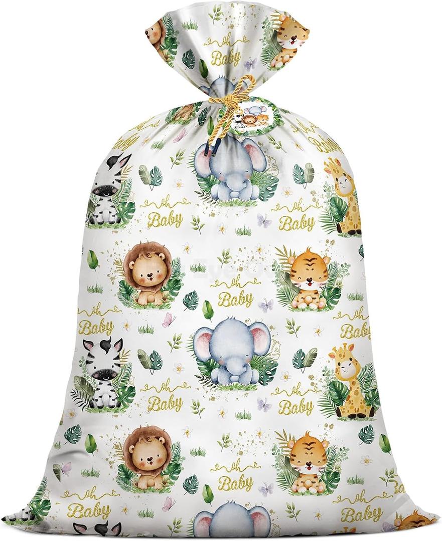 Large Baby Shower Bags Safari Jungle Animals Gift Bags Plastic Present Bag Gift Wrap Baby Shower Gender Reveal Party Birthday Party Favors Supplies with Ropes 36 * 48 Inch (BABY (Pack of 1))