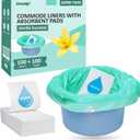 Bedside Commode Liners with Absorbent Pads, 100 Liners + Pads, for Elderly, Adults and Seniors