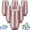 Maxdot 6 Pieces Champagne Tumbler Stemless Flutes Double Insulated Mini With Lips Stainless Steel Cocktail Cups for Coffee Wine Glass (Rose Gold)