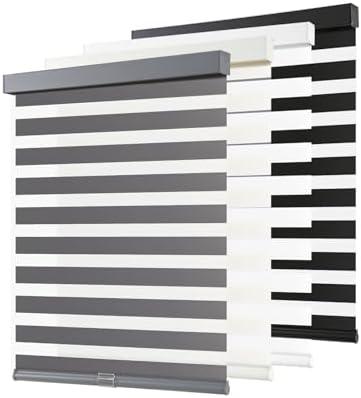 AOSKY Cordless Zebra Blinds for Windows Pull Down Roller Window Shades Dual Layer Light Filtering Privacy for Day and Night, Free-Stop Door Shades for Home Easy to Install (48" W X 72" H, Grey)