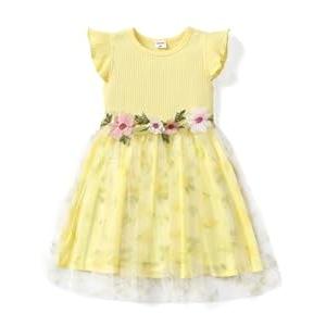 PATPAT Girl's Flower Dress Party Tulle Princess Wedding Birthday Ball Gown Tutu Poster Dresses Pale Yellow 8-9 Years