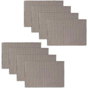 AVKA Studio 100% Cotton Ribbed Placemats - Set of 8-13 x 19 Inches - Taupe - Everyday Cloth Table Mats - Thick Construction, Washable & Reusable Cloth Place Mats