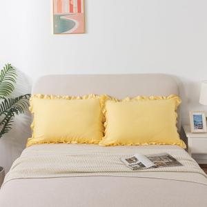H HOUSEHOLD Queen Size Pillow Cases Set of 2 - Ruffled Chic Boho Pillowcase 2 Pack, Super Soft and Cozy Pillow Case Covers with Envelop Closure, 20x30 Inches Light Yellow
