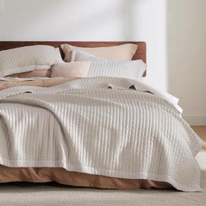 Bedsure California King Quilt - Cal King Summer Bedding Set Bedspread Coverlet, Lightweight Corduroy Pattern Bedspread, 3-Piece Set with 111"x106" Coverlet & 2 Pillow Shams, All-Season Soft Microfiber (Cal King (111" x 106"), 01 - Linen)
