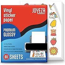 JOYEZA Premium Printable Vinyl Sticker Paper for Inkjet Printer - 80 Sheets Matte White Waterproof, Dries Quickly Vivid Colors, Holds Ink Well- Tear Resistant - Inkjet & Laser Printer