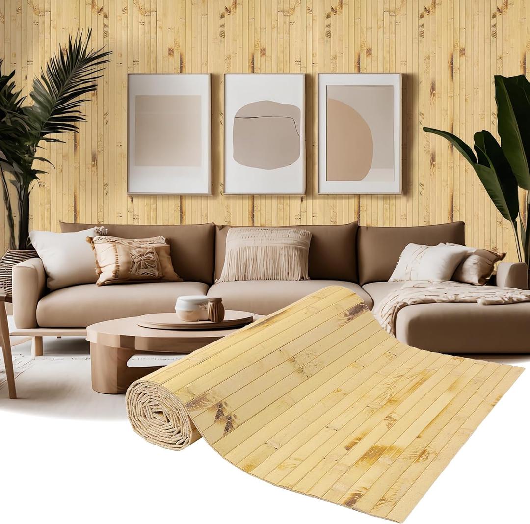 EYAYEN Natural Bamboo Wall Panel for Interior Wall Decor, Pole Wrap Wainscoting Interior Wall Cladding Panel for Kitchen Island, Bedroom, Living Room Office, Decor(48" H x 96" L, Dark Burned)