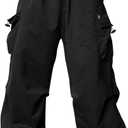 Susclude Parachute Cargo Pants for Men Loose Fit Baggy Sweatpants Casual Pant with Pocket Outdoor Drawstring Trousers 2025 (Small, Black)