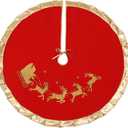 Red Christmas Tree Skirt with Gold Rim 48",Flannelette Santa Reindeer Xmas Party Holiday Decorations for 7Ft/7.5Ft/8Ft Christmas Tree (Red, 48")