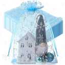 Roowest 50 Pcs Large Snowflake Organza Bags, 8'' x 12'' Winter Mesh Drawstring Gift Bags Bulk Sheer Pouch for Winter Holidays Xmas Wedding Jewelry Candy Packaging(Light Blue,Silver)