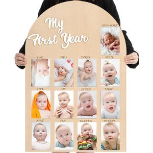 Large My First Year Picture Frame for 4 x 6 Inch Birthday Wooden Photo Board 12 Monthly Photo Display 1st Birthday Decorations Baby Gift for Newborn Keepsake, 33 x 22 Inch