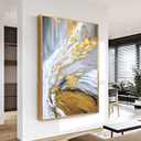 Framed Gold Oil Painting for Living Room,Hand Painted Abstract Canvas Wall Art for Bedroom,3D Modern Art Canvas Pictures Office Kitchen Home Dcor 30x44 inches