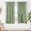 63 Inch Length Blackout Curtains for Bedroom,Boho Pom Pom Black Out Sage Green Room Darkening Back Tab Double Layer Curtains for Girls Room Nursery 63 Inch Long 2 Panels Set, 50"W x 63"L