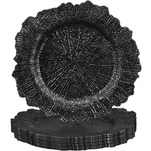 uxcell 10pcs Reef Charger Plates Bulk, 13 Inch Plastic Floral Charger Plates, Round Plate Chargers for Dinner Wedding Party Event Table Setting Decoration Black