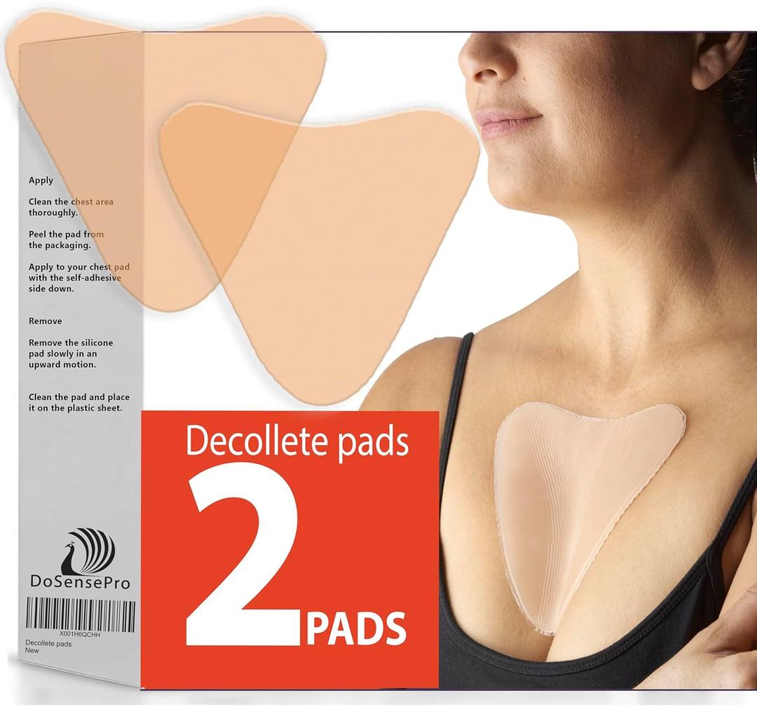 Reusable Silicone Chest Wrinkle Pads, Set of 2 Decollete Patches for Side Sleepers, Helps Reduce Cleavage & Chest Sleep Lines, Hydrating Anti-Aging Chest Pads for Women