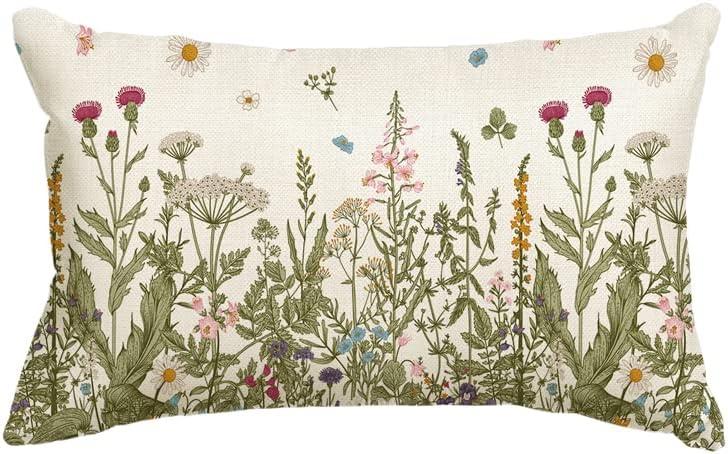 AVOIN colorlife Wildflowers Fall Throw Pillow Cover, 12 x 20 Inch Flower Cushion Case Decoration for Sofa Couch (Beige)