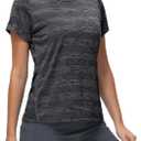 MIER Women's Running Athletic Shirts Dry Fit Active T-Shirt Tops Short Sleeve Soft Crew Neck Gym Workout Exercise Tees (Black, XS)
