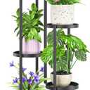 iDavosic.ly 4 Tier Plant Stand Indoor Outdoor, Tiered Corner Multiple Flower Pot Holder Shelf, Metal 30 Inch Tall Display Rack for Patio Porch Living Room Garden Balcony, Modern Black & Rustic Brown