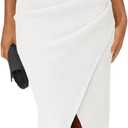 Fisoew Womens Halter Neck Party Dress Sleeveless Slit Textured Backless Sim Fit Ruched Sexy Midi Cocktail Dresses (Small, White)