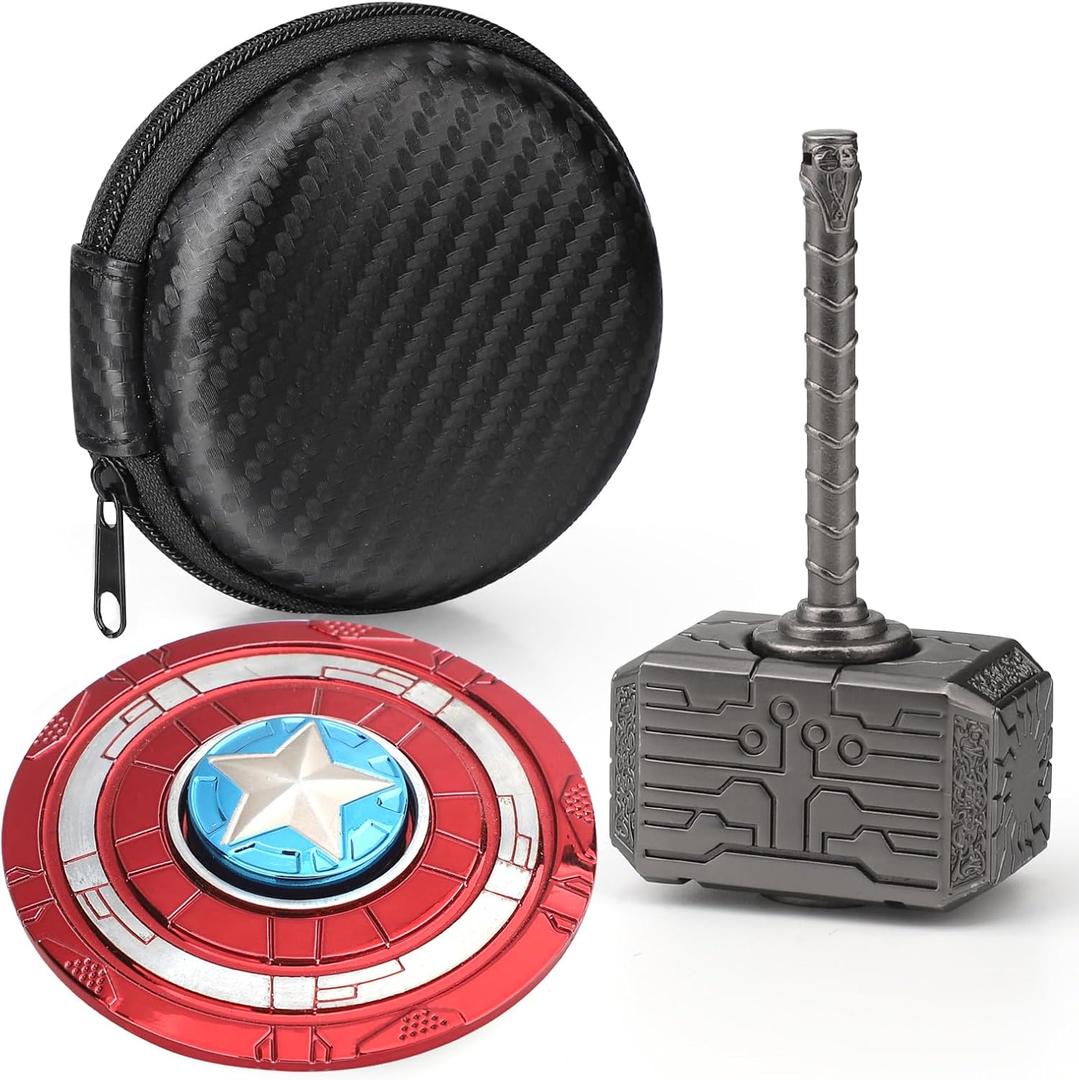 Transformable Fidget Spinner, Metal Hand Hammer Fidgit Toy for Kids Adults, Cool Shield Chain Fingertip Gyro Stress Relief Cube for Office, Stocking Stuffer Gifts for Christmas 2 Pack (Black)