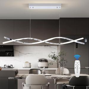LED Pendant Lights, 3300k-6500K Adjustable Color Temperature Hanging Pendant Lighting, 56.29" Chandelier Dimmable with Remote Control, Aluminum Island Lighting Lamp Fixture for Kitchen Chrome Sliver