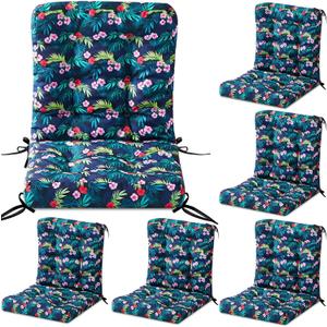 Hoteam 6 Set Outdoor Patio Chair Cushions 20 x 42 in Deep Seat Waterproof Patio Cushions Set for Furniture Replacement Removable Seat and Back (Black Plumeria)