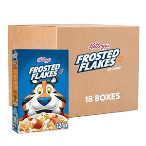 Kellogg's Frosted Flakes Breakfast Cereal, Kids Cereal, Family Breakfast, Original (18 Boxes),BBD 03/29/2026