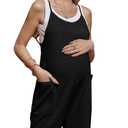 FMEYOA Women's Maternity Overalls Shorts Pregnancy Casual Sleeveless Jumpsuits Romper with Pocket Size M