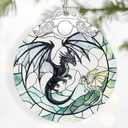 2 x Dragon Ornament Christmas Decoration & Christmas Ornament; Stained Glass Holiday Decoration (Holiday Present, Bauble Present, Gift Idea, Gift Exchange) | Heirloom Keepsakes