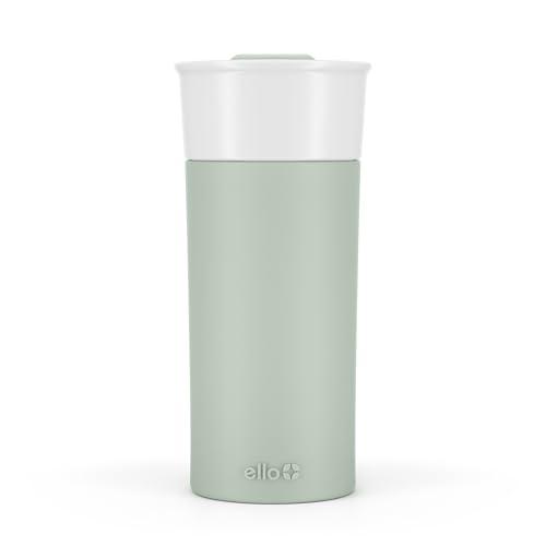 Ello Ogden 16oz Ceramic Travel Mug with Splash-Resistant Slider Lid and Protective Silicone Sleeve, Perfect for Coffee or Tea, BPA-Free, Dishwasher Safe, Honeydew