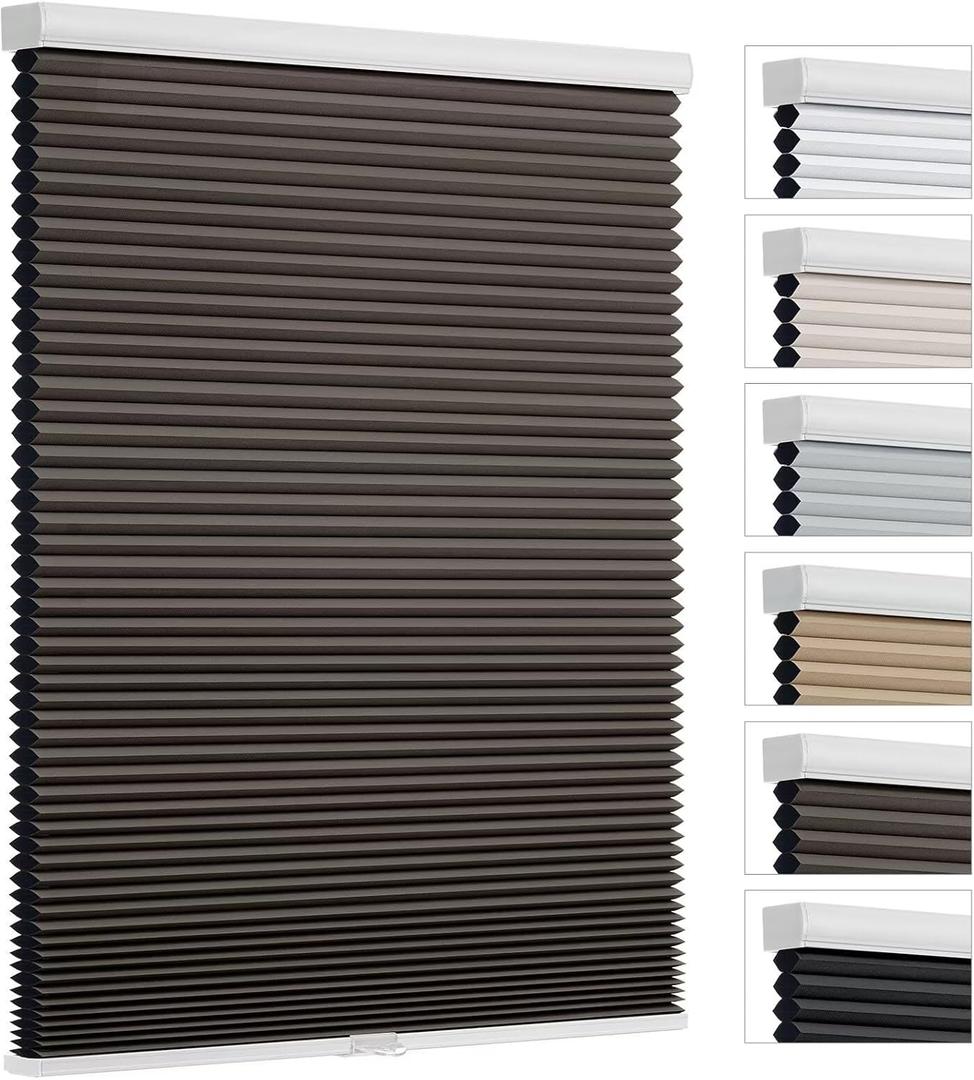 Changshade Cordless Blackout Cellular Shades for Indoor Windows Doors, Black Out Room Darkening HoneyComb Blinds Thermal Insulated 1.5 Inch Cell for Home, Bedroom, Bathroom, Nursey, 38.5"W72"H, Taupe