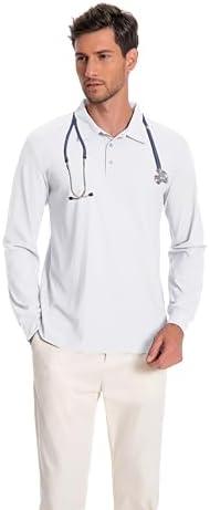 Milarlv Scrub Shirt for Men Lab Medical Polo Nurse Doctor Stand Up Collared Long Sleeve Medicine Work Top, Size S